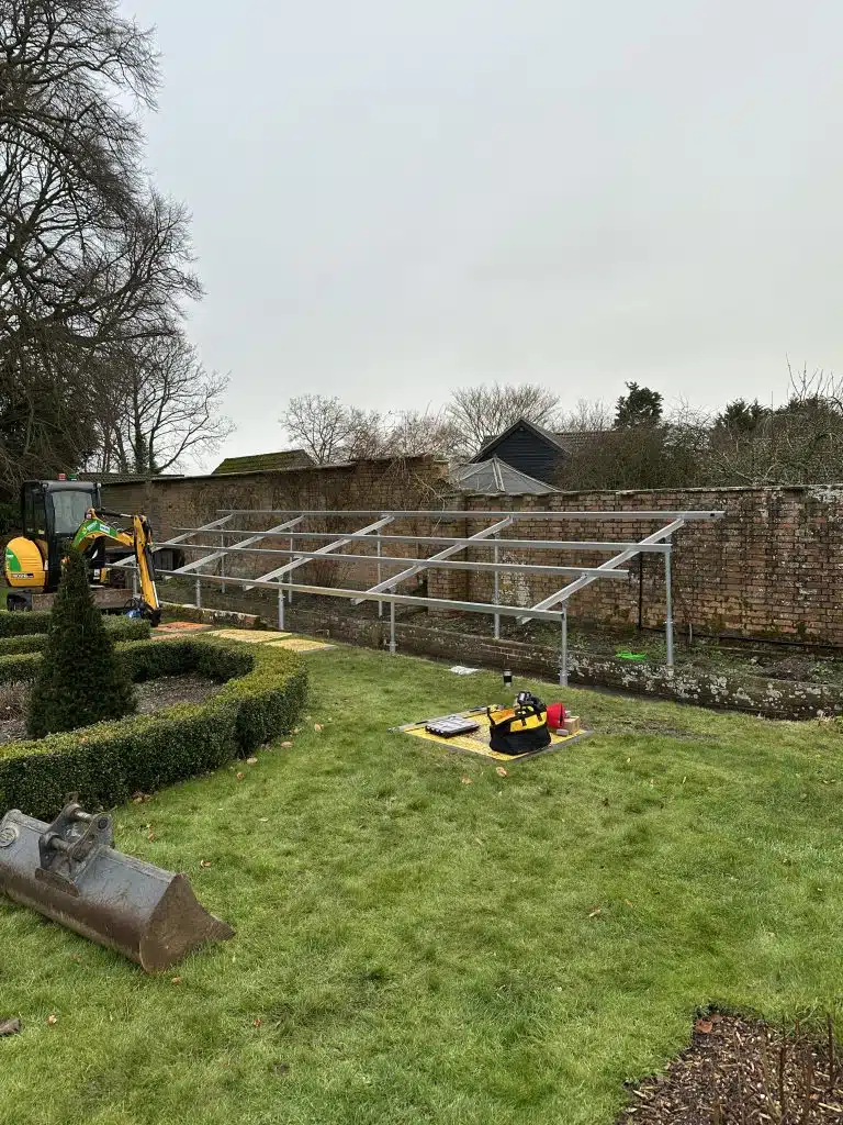 Ground Mounted Frame (near completion).

Our installer are now ready to install the Solar Panels onto the completed frame.
